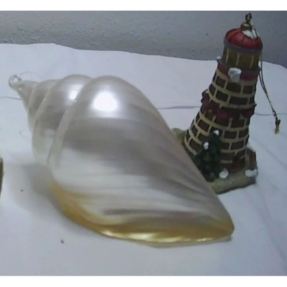Beach Ocean Themed Christmas Ornament Lot of 3 Seashell Lighthouse